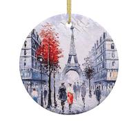 Paris City Tree Eiffel Tower Art Printing Personalized Christmas Ceramic Ornament Xmas Hanging Decoration For Home Holiday Party Decor