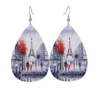 Paris City Tree Eiffel Tower Art Trendy Leather Teardrop Earring Lightweight Bohemian Earrings Set Jewelry Gift For Women Girl