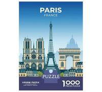 Paris Cityscape with Landmarks 1000 Piece Jigsaw Puzzle, Old Europe Travel Artwork, Decorative Artwork, Premium Paper Puzzle, Travel Gift for Home Décor Fans, 52x38cm/1000pcs