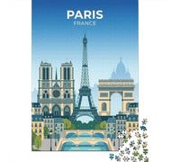 Paris Cityscape with Landmarks 1000 Piece Jigsaw Puzzle, World Landmark Travel Poster, Matte Printed Jigsaw, Screen-Free Fun for Families, Travel Gift, 70x50cm/1000pcs