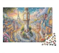 Paris Clock Tower 1000 Piece London-style Cityscape Jigsaw Puzzle For Adults Thick Card Board Relaxation Puzzle Game Great Gift Idea