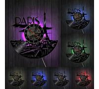 Paris Clock Vinyl Record Paris Skyline Wall Decor Paris Eiffel Tower Bedroom Decor Paris Wall Clock France Travel Her With LED