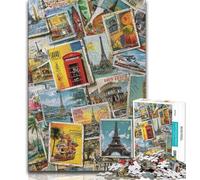 Paris Collage Adult Jigsaw Puzzles 1000 Pieces,Staycation Kill Time Every Piece Is Unique - Challenging Family Fun Game 50x75cm
