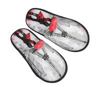 Paris Couple Slippers for Women Men Eiffel Tower Non-Slip House Slippers Indoor Comfy Fuzzy Footwear Memory Foam Bedroom Travel Shoes L