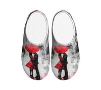 Paris Couple Women's Slippers Flannel House Slippers for Men Eiffel Tower Non-Slip Warm Winter Shoes for Indoor Outdoor UK 6-7
