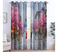 Paris Curtains Eyelet Soft Thermal Insulated Microfiber Blackout Curtains Romance Springtime Eiffel Tower Couples Print Ring Top Drapes for Boys Girls Bedroom Living Room 27 x 63 Inch Drop 2 Panels