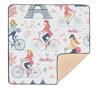 Paris Cycle Simple Doodle Cute Foldable Baby Play Mat for Indoor Outdoor Cozy Breathable Tummy Time Mat for Baby Toddler Infant, 50'' x 50''