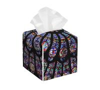 Paris December The North Rose Window of Notre Dame Cathedral Square Leather Tissue Box Cover - Premium Decorative Organizer for Bathroom Vanity, Nightstand & Countertop