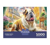 Paris Dog 1000 Pieces Premium Cardboard Jigsaw Puzzles Impossible Highly Challenging for Adults Solo Bulldog Portrait Educational Brain Game Holiday Activity 70x50cm/1000pcs