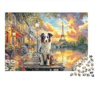 Paris Dog Scene 1000 Pieces Recycled Board Paris Collie Puzzles for Adults Challenging Puzzle Full Size Poster Museum-quality Print 70x50cm/1000pcs