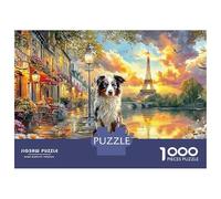 Paris Dog Scene Jigsaw Puzzles for Adults Challenging Puzzle Games Difficult Challenges 1000 Pieces Cute Difficult Hard Jigsaw Puzzles for Man And Woman with Letters on Back 70x50cm/1000pcs