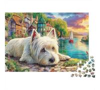 Paris Dog Scene Jigsaw Puzzles for Adults Fun 500 Pieces Beautiful Pictures Home Decoration Stress Relief Education Game Toy Intellectual Game Premium & Durable (500pcs (52x38cm))