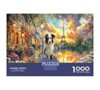 Paris Dog Scene Thick Cardboard Jigsaw Puzzle Bundle Family Puzzle Lovers Stress Relief Puzzle for Senior Enthusiasts 70x50cm/1000pcs