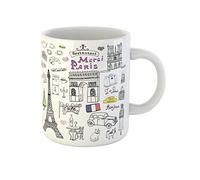 Paris Doodles Eiffel Tower Bred Cafe Taxi Triumph Arch Coffee Mug Unique Tea Cup Durable Drinking Cup Novelty Gift for Sister Valentine's Day Anniversary Celebration 330Ml