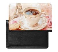 Paris E-iffel Tower Coffee Leather Passport Holder Compact ID Card Cover Case Slim Travel Wallet for Men Women