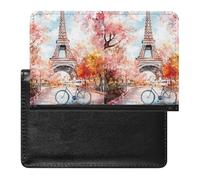 Paris E-iffel Tower Watercolor Leather Passport Holder Compact ID Card Cover Case Slim Travel Wallet for Men Women