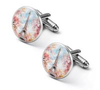 Paris E-iffel Tower Watercolor Men’s Classic Cufflinks Jewelry Accessories for Suit Shirts Husband Anniversary Birthday Gift 2.0cm