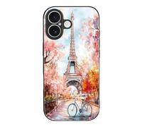 Paris E-iffel Tower Watercolor Printed Glass Phone Case Slim Protective Cover Compatible with iPhone 17/17 Air/17 Pro/17 Pro Max