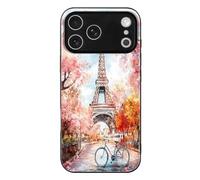 Paris E-iffel Tower Watercolor Printed Glass Phone Case Slim Protective Cover Compatible with iPhone 17/17 Air/17 Pro/17 Pro Max
