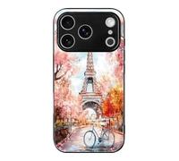 Paris E-iffel Tower Watercolor Printed Glass Phone Case Slim Protective Cover Compatible with iPhone 17/17 Air/17 Pro/17 Pro Max
