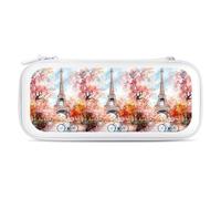 Paris E-iffel Tower Watercolor Printed Switch Carrying Case with 15 Game Cards Slots Portable Storage Cases Gaming Travel Accessories