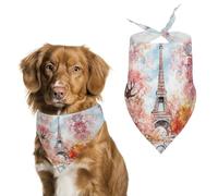 Paris E-iffel Tower Watercolor Triangle Dog Bandana Adjustable Pet Bibs Summer Washable Scarf for Small Medium Large Pets
