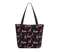 Paris Eiffel Heart Print Tote Bag for Women, Large Shoulder Tote Bag with Zipper, Handbags for Work Travel