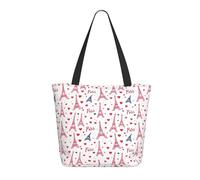 Paris Eiffel Pink Print Tote Bag for Women, Large Shoulder Tote Bag with Zipper, Handbags for Work Travel