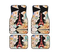 Paris Eiffel Tower 4 Pcs Universal Car Floor Mats Set, Vibrant Printed Auto Floor Liners Non-Slip For Car