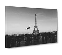 Paris Eiffel Tower and Bird Modern Canvas Wall Art Print Ready to Hang, Framed Picture for Living Room Bedroom Home Office Décor, 24x16 Inch (60x40 cm)