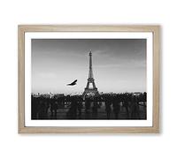 Paris Eiffel Tower and Bird Modern Framed Print | A4 Oak Framed Wall Art | Ready to Hang | Modern Cityscape Picture | Living Room Bedroom Lounge Office