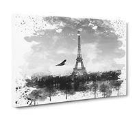 Paris Eiffel Tower and Bird V3 Modern Canvas Wall Art Print Ready to Hang, Framed Picture for Living Room Bedroom Home Office Décor, 30x20 Inch (76x50 cm)