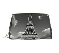 Paris Eiffel Tower and Cloud Leather Hand-Held Zipper Makeup Bag Cute Make Up Case Large Wide-Open Pouch Pen Case