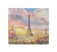 Paris Eiffel Tower Art Men Wallet Leather Bifold Wallets with Window Slim Minimalist Front Pocket