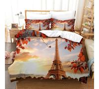 Paris Eiffel Tower-Autumn Scenic View 3Pcs Bedding Set Printed Quilt Cover,3D Duvet Cover for Boys Adult, Microfibre, with Pillowcases Easy Care Microfiber Comforter Cover Hidden Zipper King（220x240c