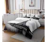 Paris Eiffel Tower Bedspread King Size,Romantic French Style Coverlet Kids Girls Boys,Famous Architecture Bedding Quilt,2 Pillowcase,Dark White Grey