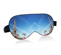 Paris Eiffel Tower Blue Sky Pink Flowers Eye Masks Cover Blocks Light Sleep Mask Shade Cover Blindfold Relaxing Eyeshade Cover with Adjustable Head Strap for Men Women Kids