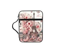 Paris-Eiffel-Tower-Buttefly Bible Cover Case with Handle, Water-Resistant Oxford Fabric Bible Bag Organizer with Zipper Pockets for Church