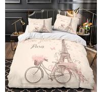Paris Eiffel Tower Duvet Cover 3D Design Printed Luxury 3 Pieces Bedding Set Zipper Retro Illustration Quilt Cover Super Soft Durable for Teens Kids Girls Boys Women Adults Youth King（220x240cm）
