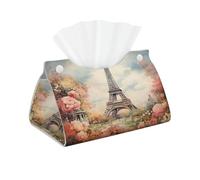 Paris Eiffel Tower Floral Painting Tissue Box Cover Pu Leather Tissue Holder Long Decorative Organizer For Office Car Home Bathroom Napkins and Facial Dispenser