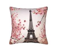 Paris Eiffel Tower Flowers Blooming Corduroy Cushion, Soft Plush Decorative Cushion With Hidden Zipper For Sofa Couch Bed Living Room 20"X20"