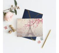 Paris Eiffel Tower Flowers Blooming Greetings Romantic Card With Envelopes, Send To A Close Friend,Phnom Penh Pearl Paper Greeting Card