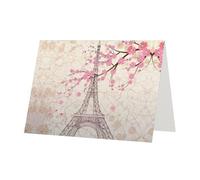 Paris Eiffel Tower Flowers Blooming Greetings Romantic Card With Envelopes, Send To A Close Friend,Phnom Penh Pearl Paper Greeting Card