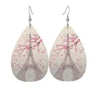Paris Eiffel Tower Flowers Blooming Leather Earring For Women Teardrop Dangle Printed Fashion Accessories Daily Wear Party