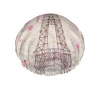 Paris Eiffel Tower Flowers Blooming Shower Caps For Women, Elastic And Reusable Bath Caps, Double Waterproof Layers Shower Cap, Bathing Shower Caps