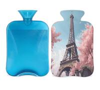 Paris Eiffel Tower Flowers Cherry Blossoms Hot Water Bottle with Cover, 2L Hot Water Bag for Pain Relief, Neck and Shoulder, Hand Feet Warmer