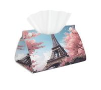 Paris Eiffel Tower Flowers Cherry Blossoms Tissue Box Cover Pu Leather Tissue Holder Long Decorative Organizer For Office Car Home Bathroom Napkins and Facial Dispenser