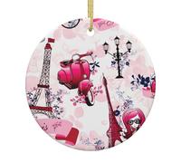 Paris Eiffel Tower France Print Ceramic Christmas Tree Hanging Xmas Decor for Easy Hangings for Home Shops Areas