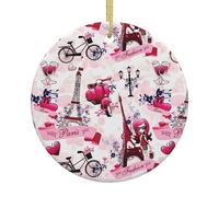 Paris Eiffel Tower France Print Christmas Tree Ceramic Round Hanging Ornaments,Xmas Decoration DIY Keepsake 2025