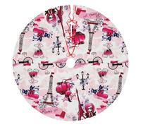 Paris Eiffel Tower France Print Christmas Tree Skirt 48 Inch, Evergreen Trees Ornament Winter Holiday Mat Decoration